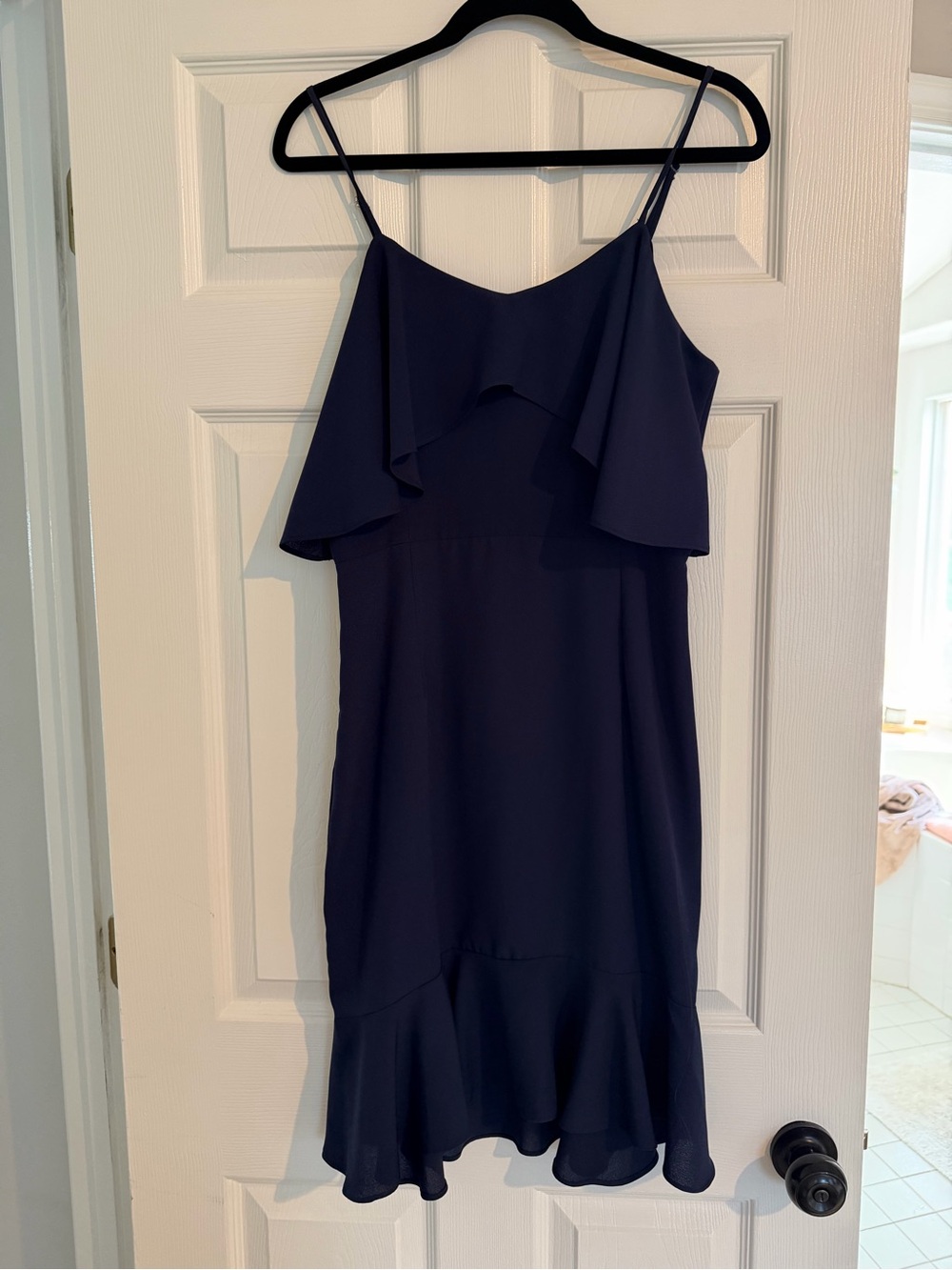 Leith Navy Spaghetti Strap Ruffle Midi Dress